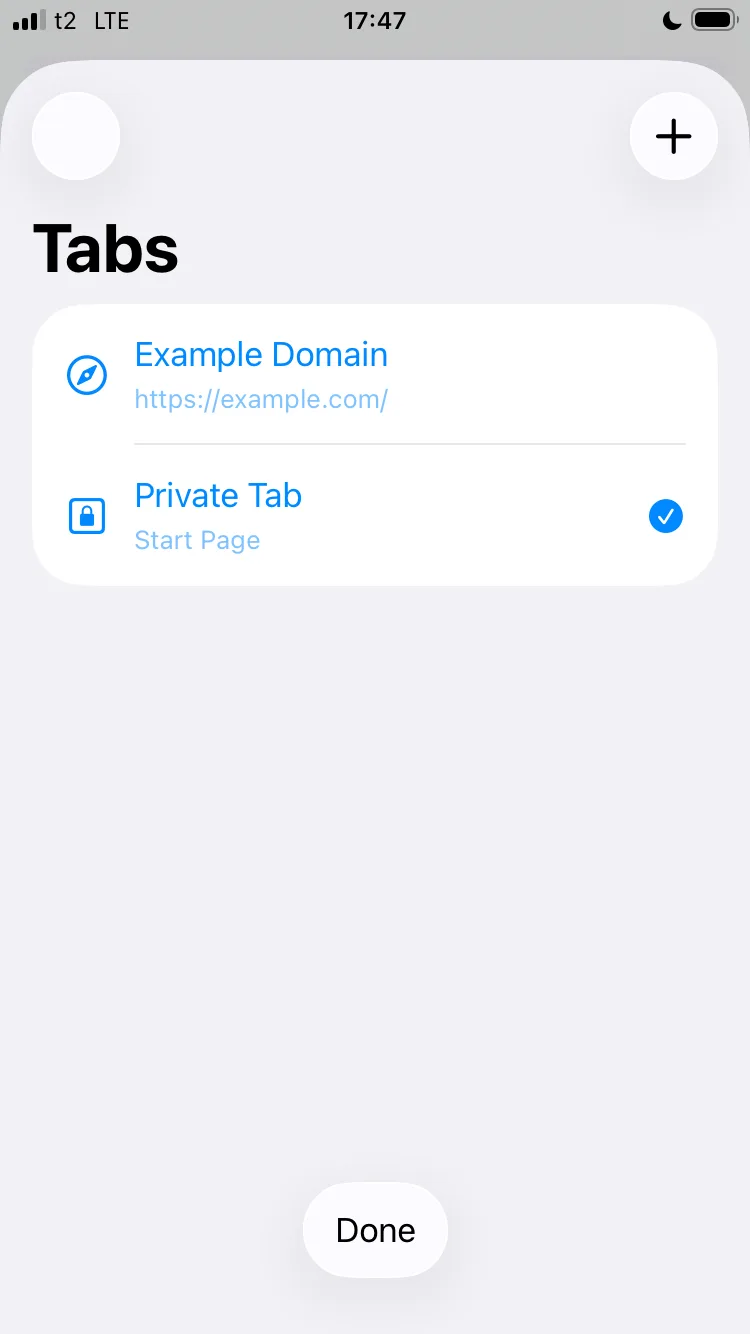 Wayline tab switcher with a regular tab and a private tab on iPhone